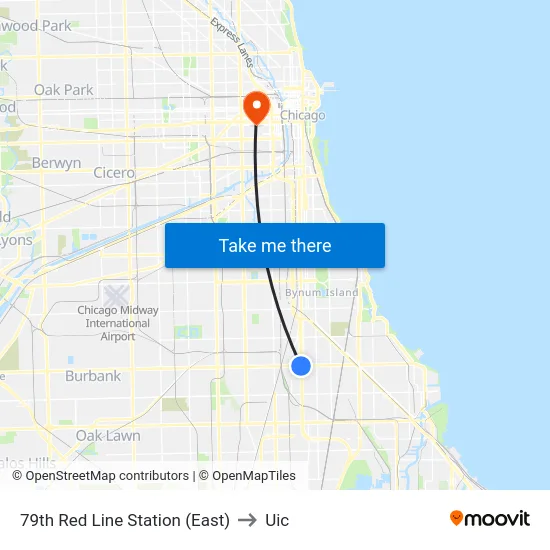 79th Red Line Station (East) to Uic map