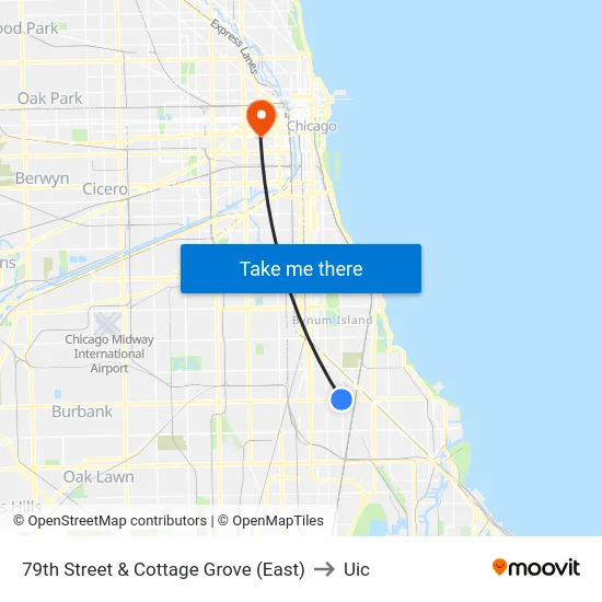 79th Street & Cottage Grove (East) to Uic map