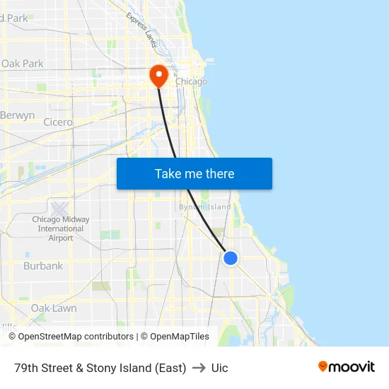 79th Street & Stony Island (East) to Uic map