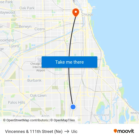 Vincennes & 111th Street (Ne) to Uic map