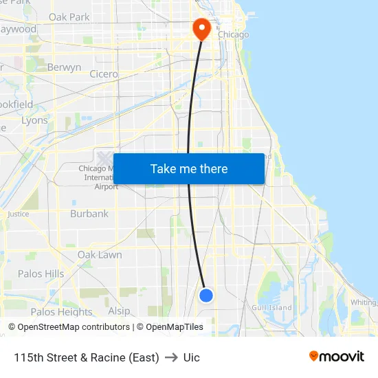 115th Street & Racine (East) to Uic map
