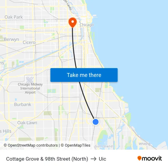 Cottage Grove & 98th Street (North) to Uic map