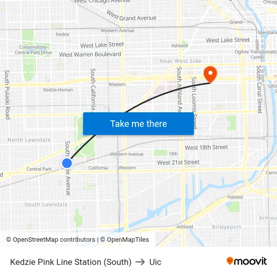 Kedzie Pink Line Station (South) to Uic map