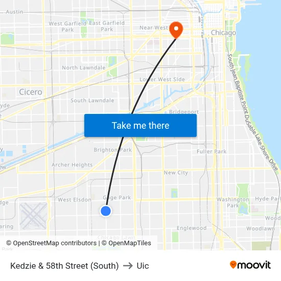 Kedzie & 58th Street (South) to Uic map