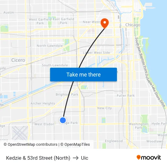 Kedzie & 53rd Street (North) to Uic map