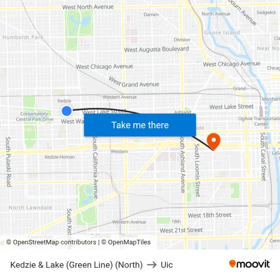 Kedzie & Lake (Green Line) (North) to Uic map