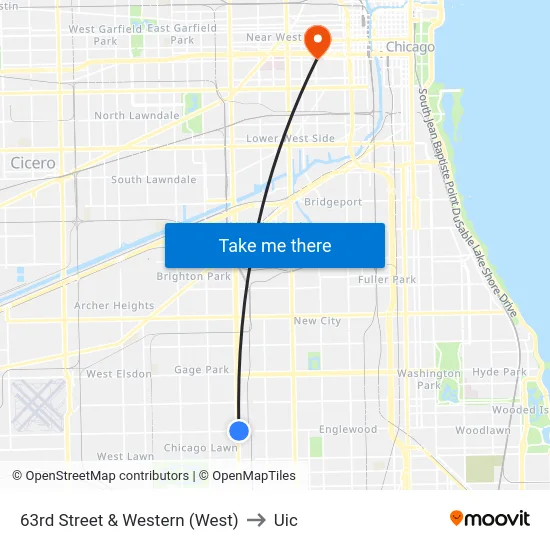 63rd Street & Western (West) to Uic map