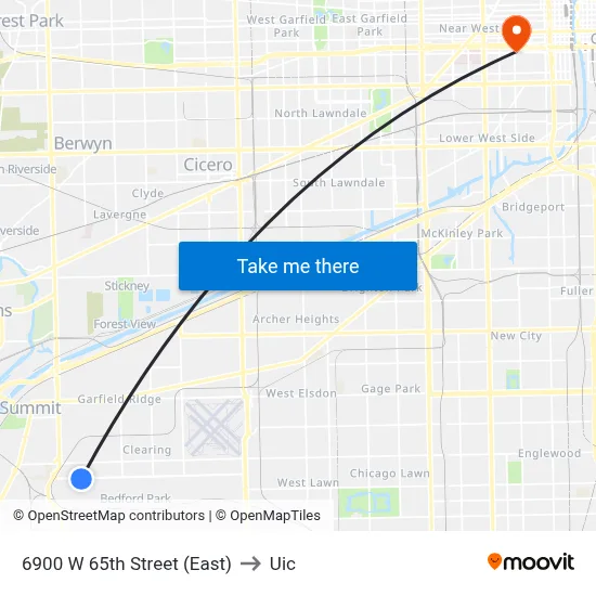 6900 W 65th Street (East) to Uic map