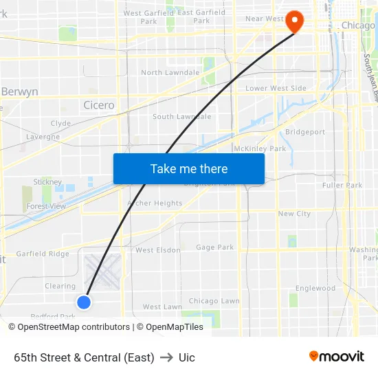 65th Street & Central (East) to Uic map