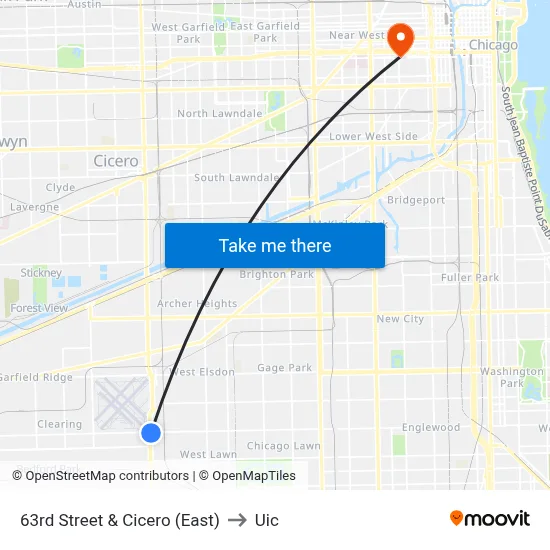 63rd Street & Cicero (East) to Uic map