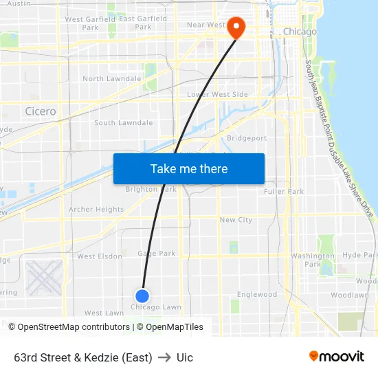 63rd Street & Kedzie (East) to Uic map