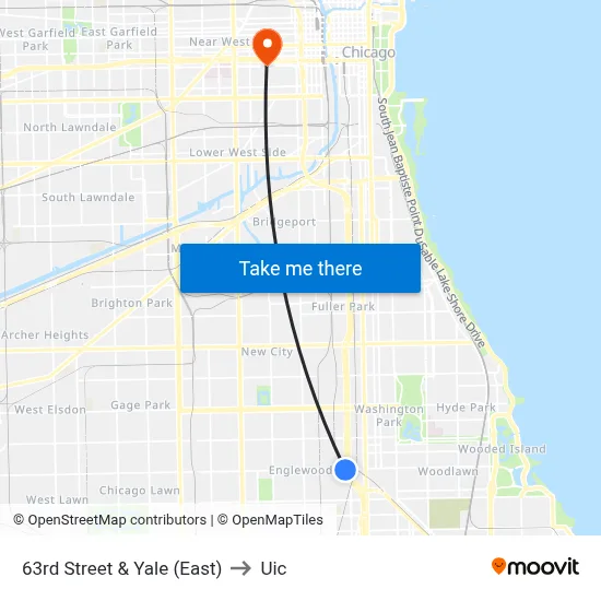63rd Street & Yale (East) to Uic map