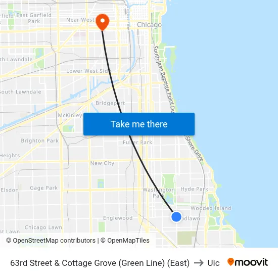 63rd Street & Cottage Grove (Green Line) (East) to Uic map