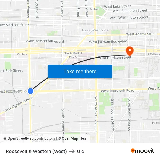 Roosevelt & Western (West) to Uic map