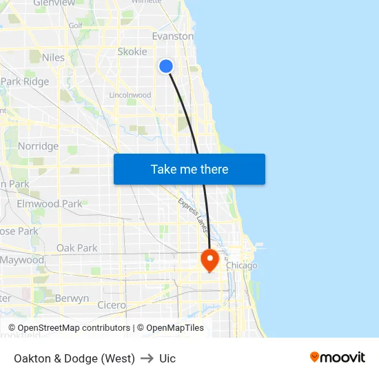 Oakton & Dodge (West) to Uic map
