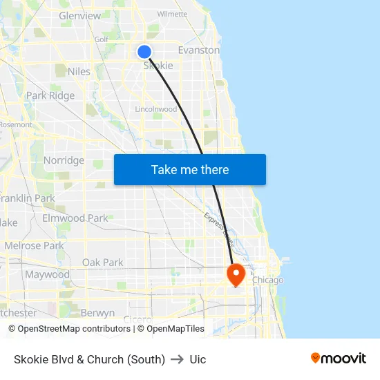 Skokie Blvd & Church (South) to Uic map