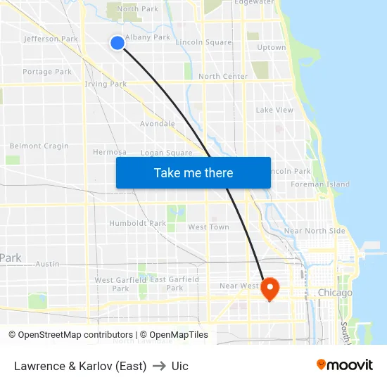 Lawrence & Karlov (East) to Uic map