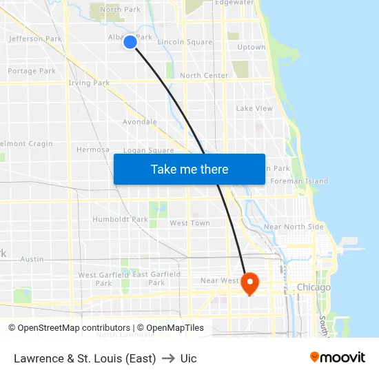 Lawrence & St. Louis (East) to Uic map