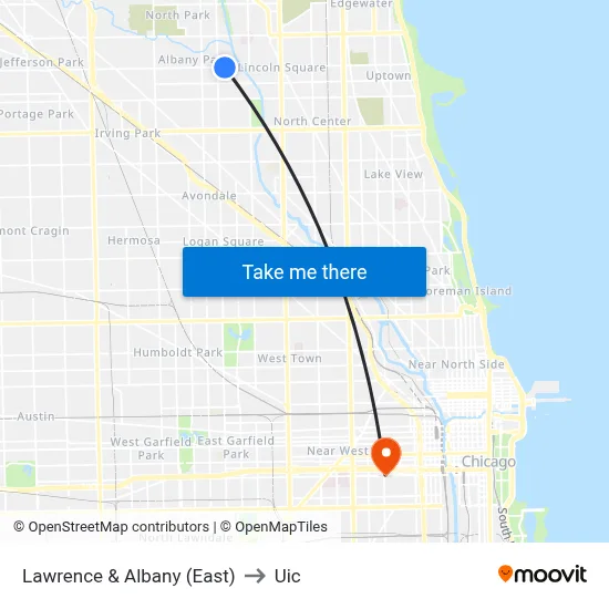 Lawrence & Albany (East) to Uic map