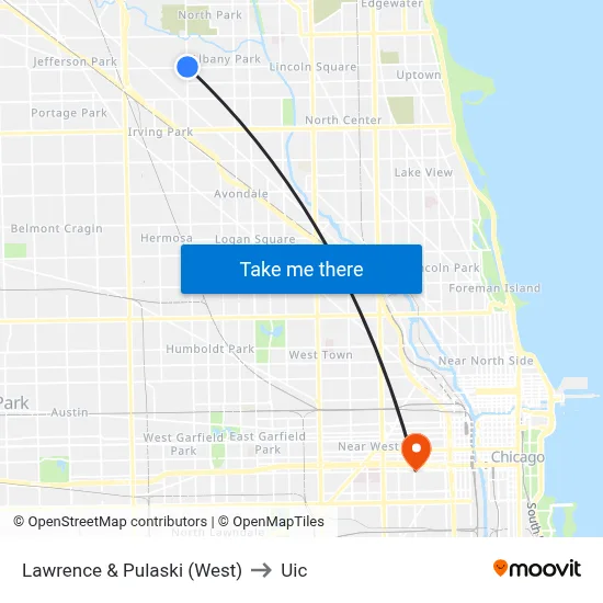 Lawrence & Pulaski (West) to Uic map