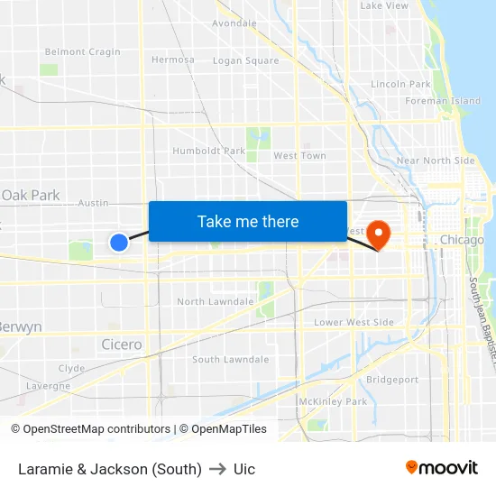 Laramie & Jackson (South) to Uic map
