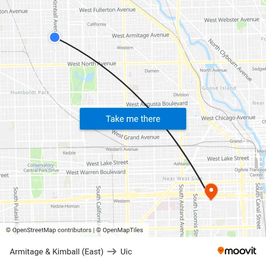 Armitage & Kimball (East) to Uic map