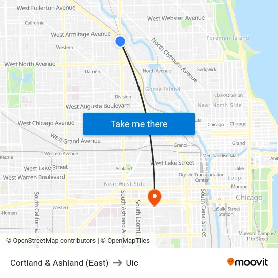 Cortland & Ashland (East) to Uic map