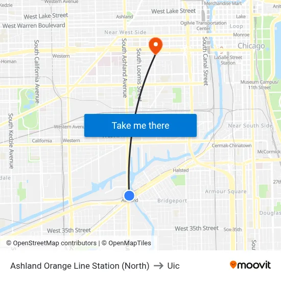Ashland Orange Line Station (North) to Uic map