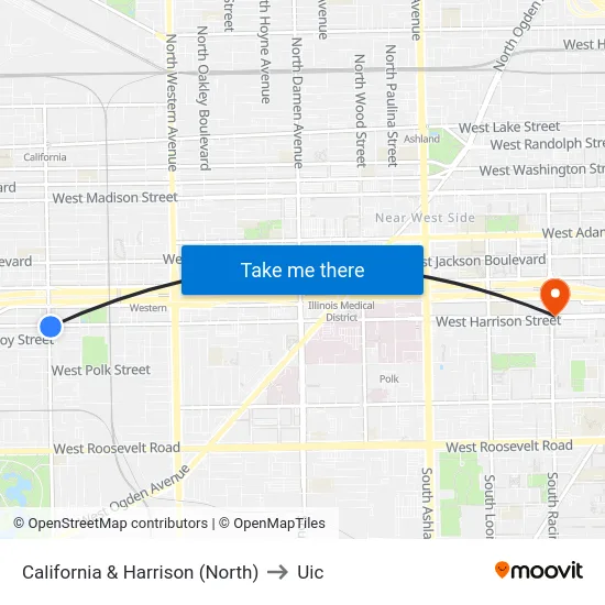 California & Harrison (North) to Uic map