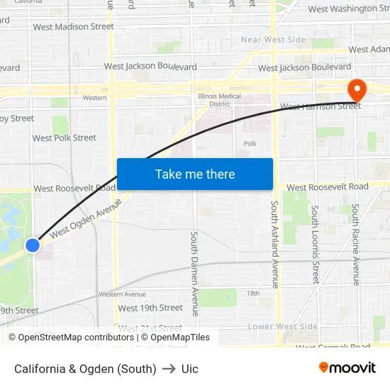 California & Ogden (South) to Uic map