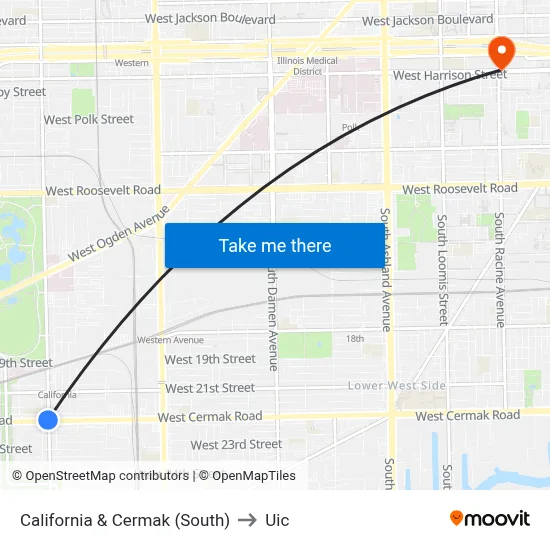 California & Cermak (South) to Uic map