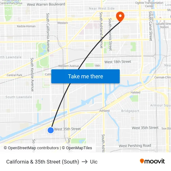 California & 35th Street (South) to Uic map