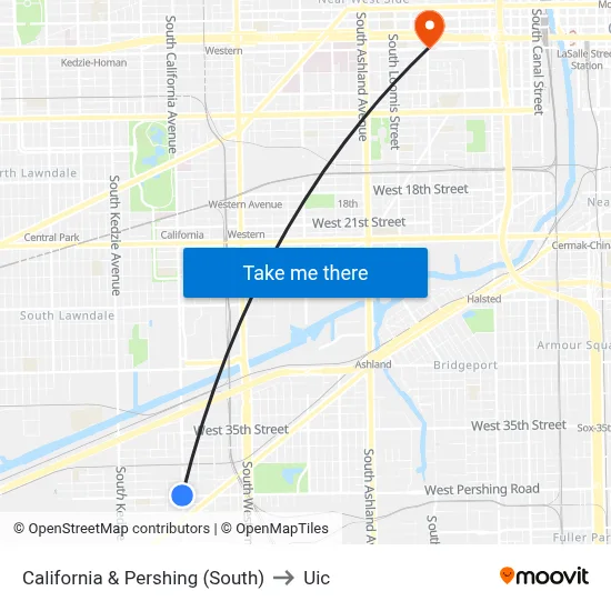 California & Pershing (South) to Uic map