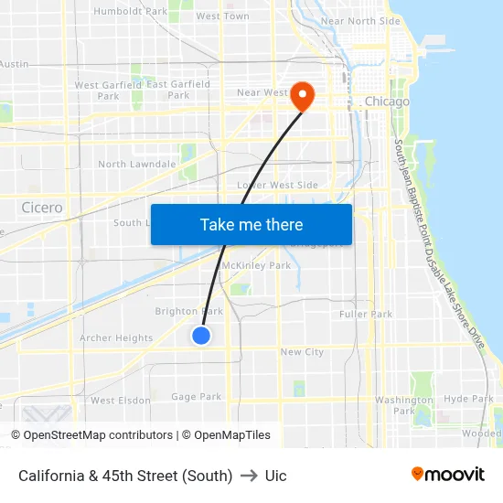 California & 45th Street (South) to Uic map