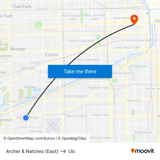 Archer & Natchez (East) to Uic map