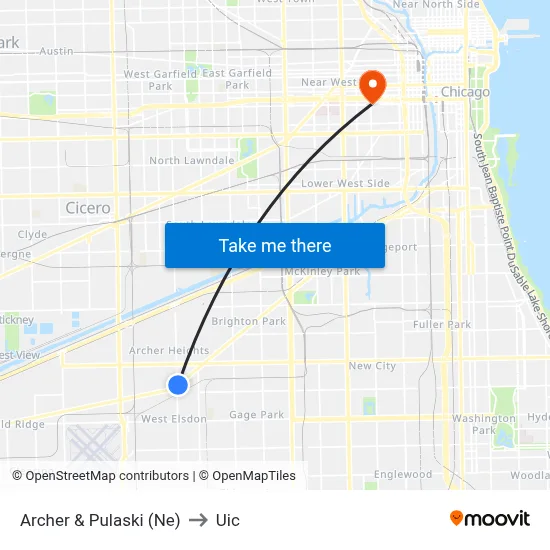 Archer & Pulaski (Ne) to Uic map