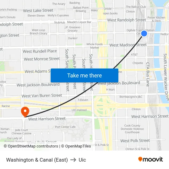 Washington & Canal (East) to Uic map