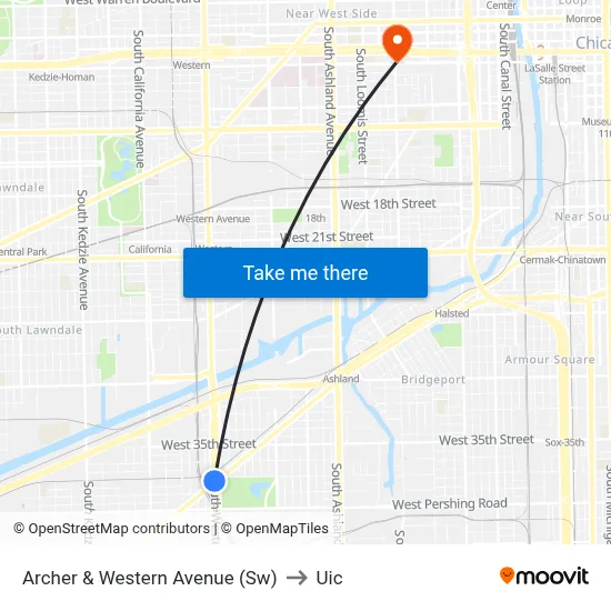 Archer & Western Avenue (Sw) to Uic map