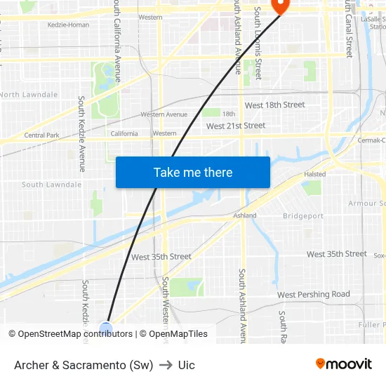 Archer & Sacramento (Sw) to Uic map