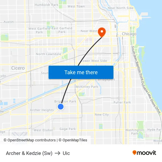 Archer & Kedzie (Sw) to Uic map