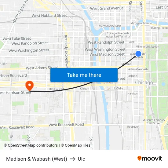 Madison & Wabash (West) to Uic map