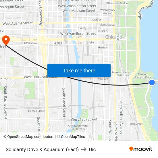 Solidarity Drive & Aquarium (East) to Uic map