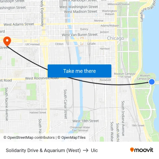 Solidarity Drive & Aquarium (West) to Uic map