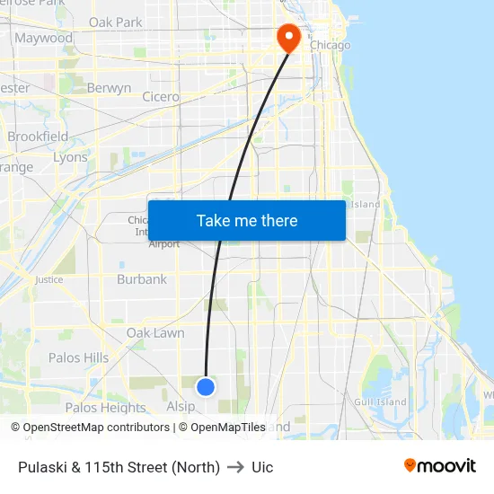 Pulaski & 115th Street (North) to Uic map