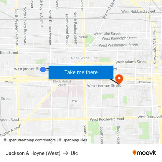 Jackson & Hoyne (West) to Uic map