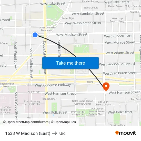 1633 W Madison (East) to Uic map