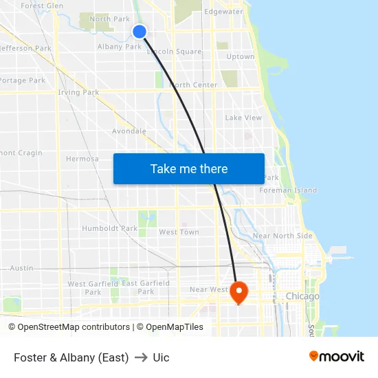 Foster & Albany (East) to Uic map