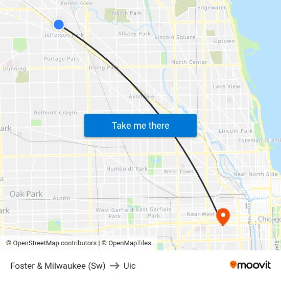 Foster & Milwaukee (Sw) to Uic map