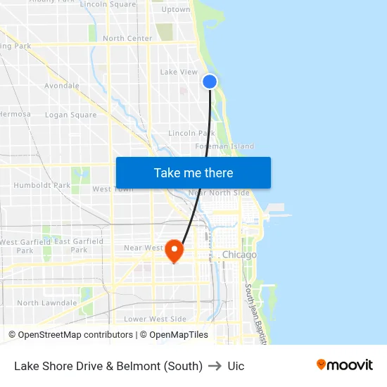 Lake Shore Drive & Belmont (South) to Uic map