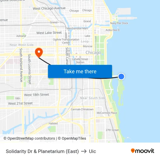 Solidarity Dr & Planetarium (East) to Uic map